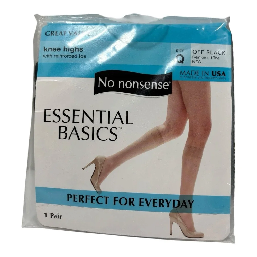 1 Off Black / 1 Jet Black- No Nonsense Knee Highs Reinforced Toe Size‎ Q NEW USA